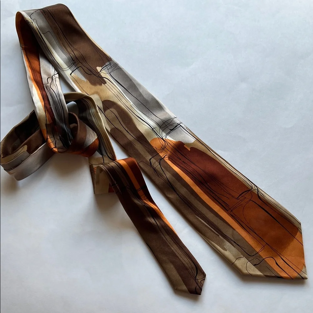 J. Garcia Yellow and Brown Geometric Men's Tie Set